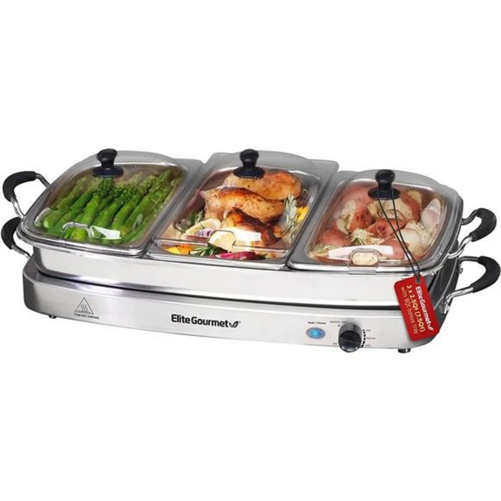 Elite Platinum EWM-9933 Deluxe Triple Buffet Server Food Warmer 3 x 2.5Qt